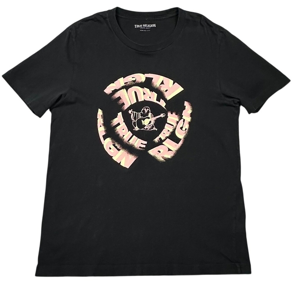 True Religion Swirl Buddha Tee Mens M Black Graphic Shirt Streetwear Cotton Y2K